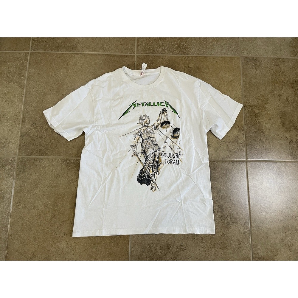 METALLICA And Justice For All T-shirt Heavy Metal Adult Men's Sz L White Tee